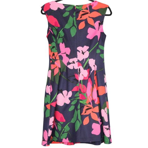 Vince Camuto 6 Floral Sleeveless Navy Blue Pink Fit & Flare Pockets Mini Dress - Picture 7 of 13